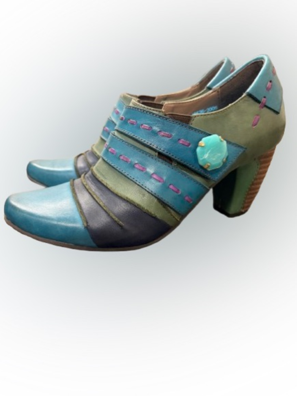 L’Artiste by Spring Step Wondrous Teal Multi Leather Heels Size 38 Boho Artisan